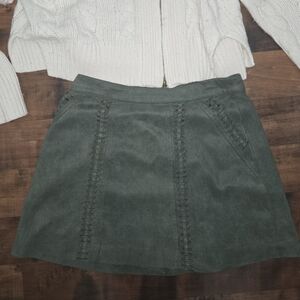 Gianni Bini Faux Suede Whipstitch Mini Skirt - Olive Green - Small